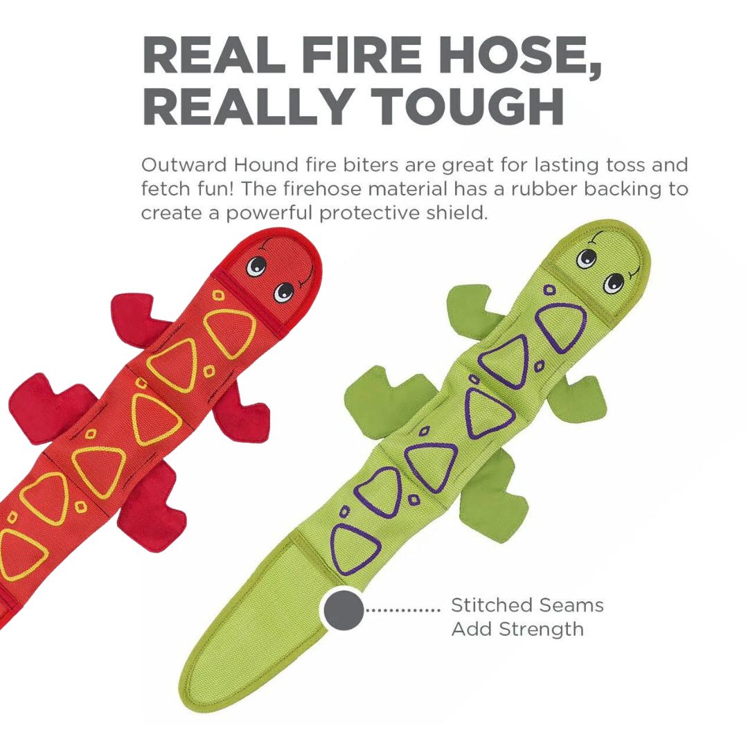 Outward Hound Fire Biterz Lizard Dog Toy - 3 Squeaker