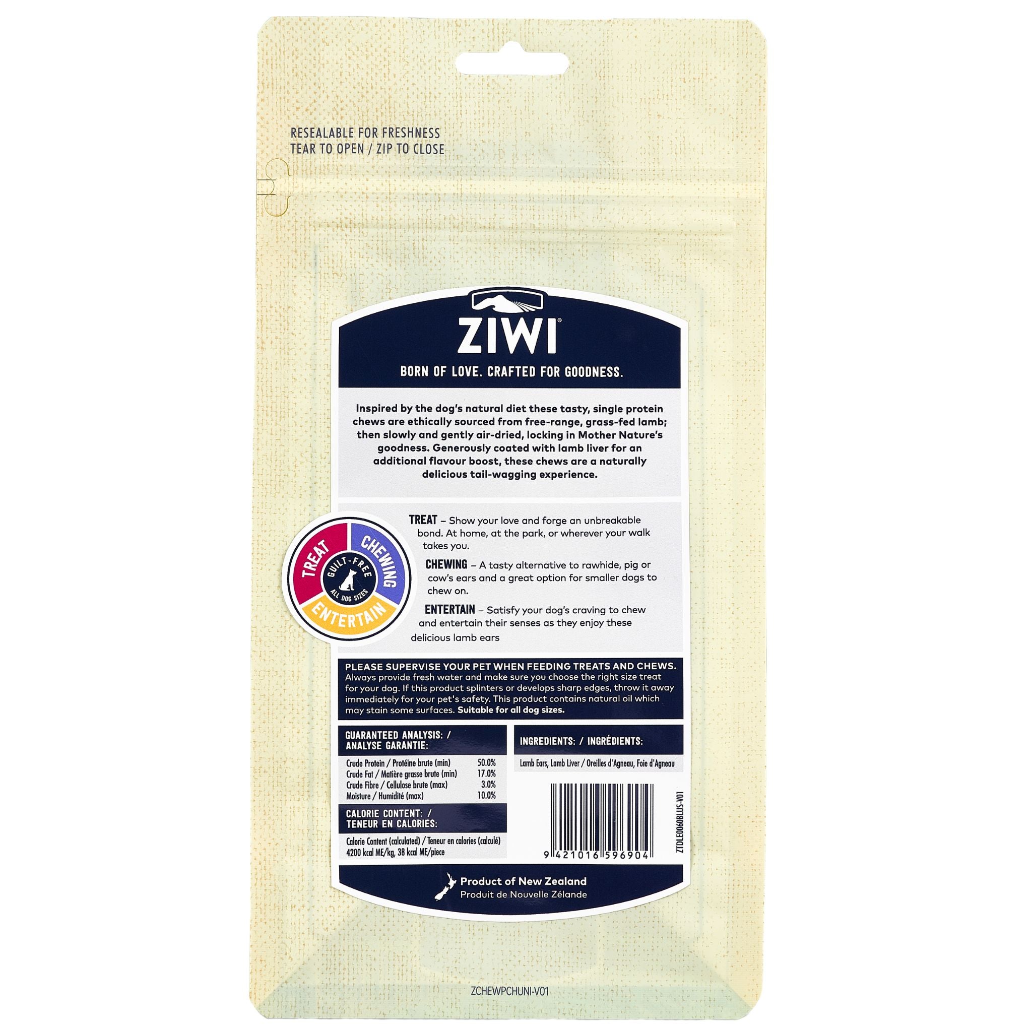 ZIWI Dog Treats Liver Coated Lamb Ears 60g | PeekAPaw Pet Supplies