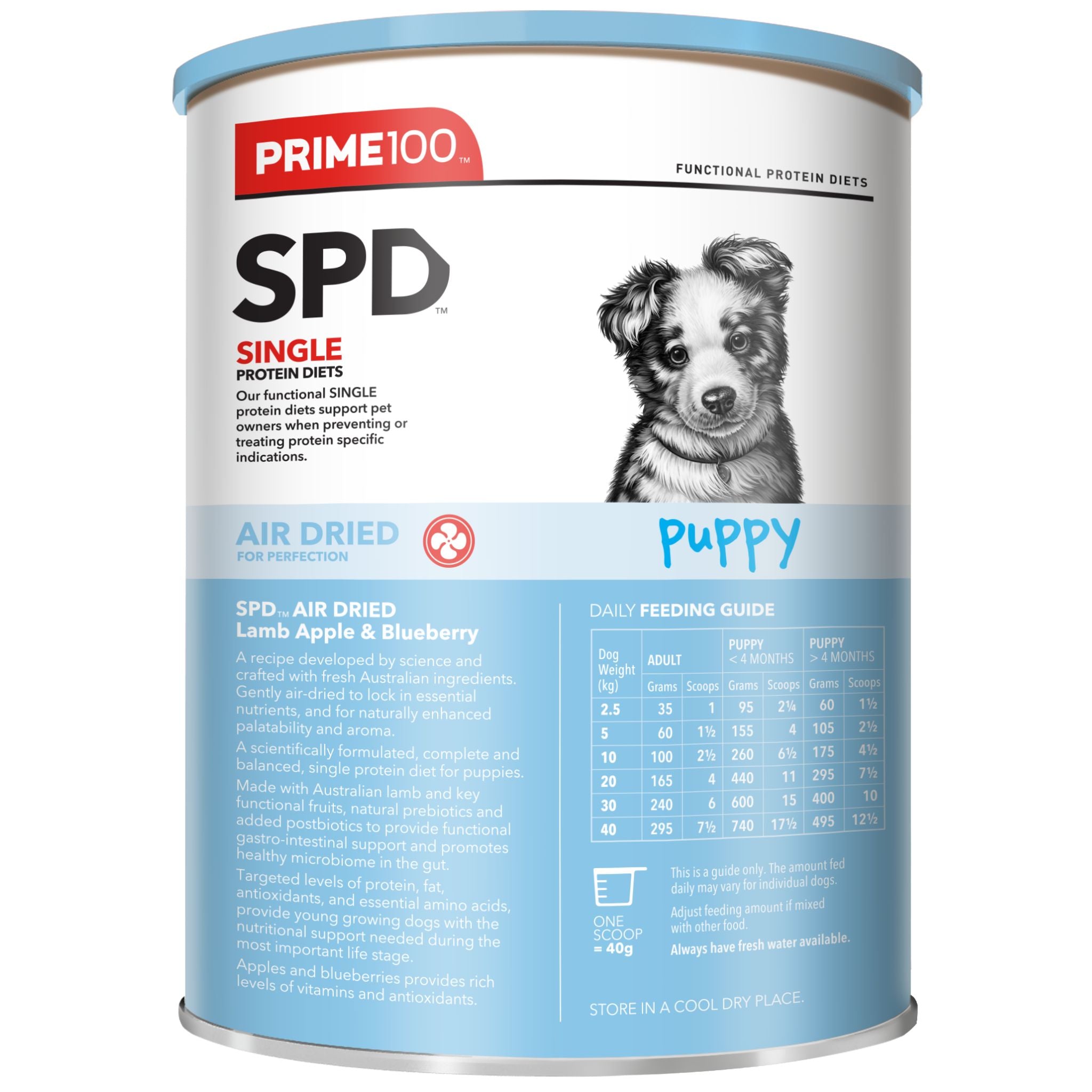 Prime100 SPD Air Dry Dog Food for Puppy Lamb, Apple & Blueberry