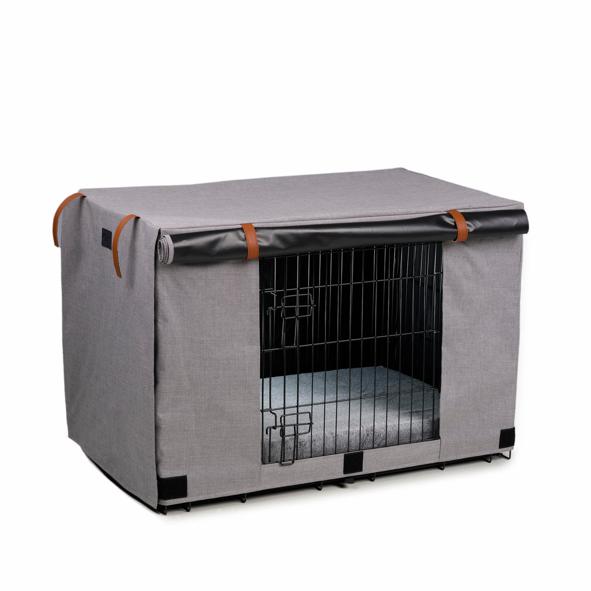 Side door rolled up on the Superior Pet Goods Urban Crate Cover