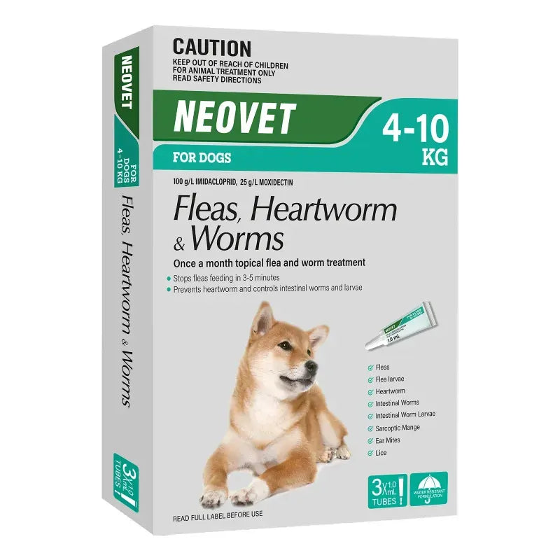 Neovet Spot-On for Dogs 4-10kg, 3 pack carton medium dog size