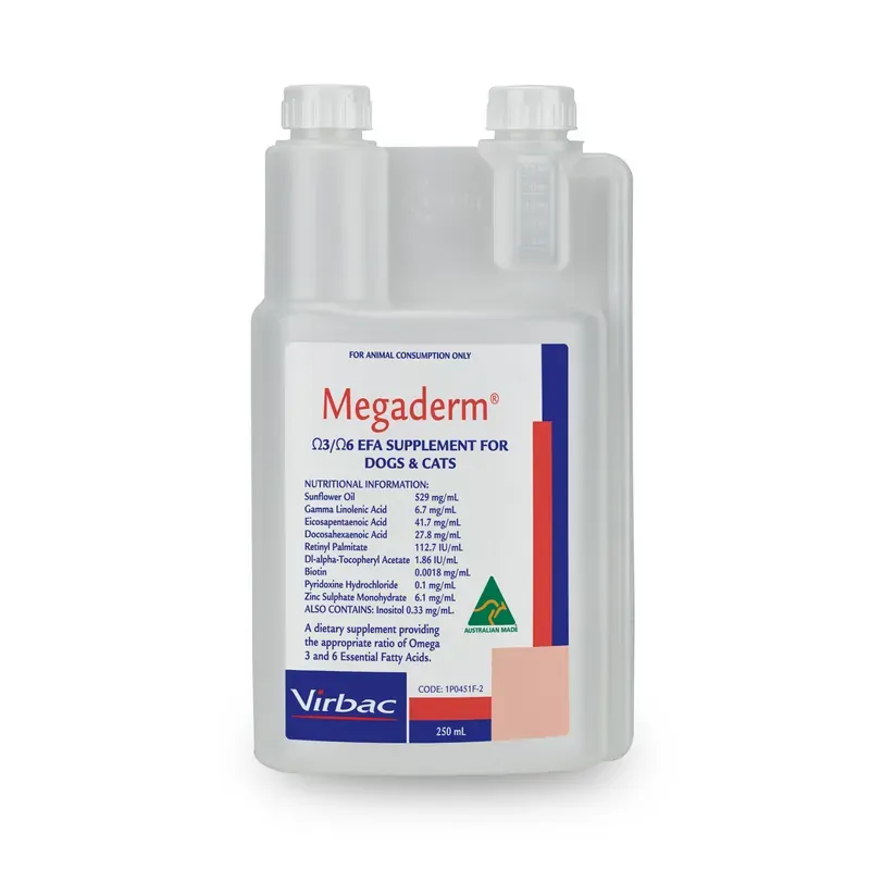 Virbac Megaderm Essential Fatty Acid Supplement 250ml bottle front label