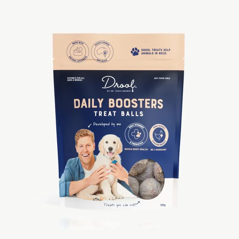 Drool by Dr Chris Brown Daily Boosters Body + Brain dog treats 110g pack front