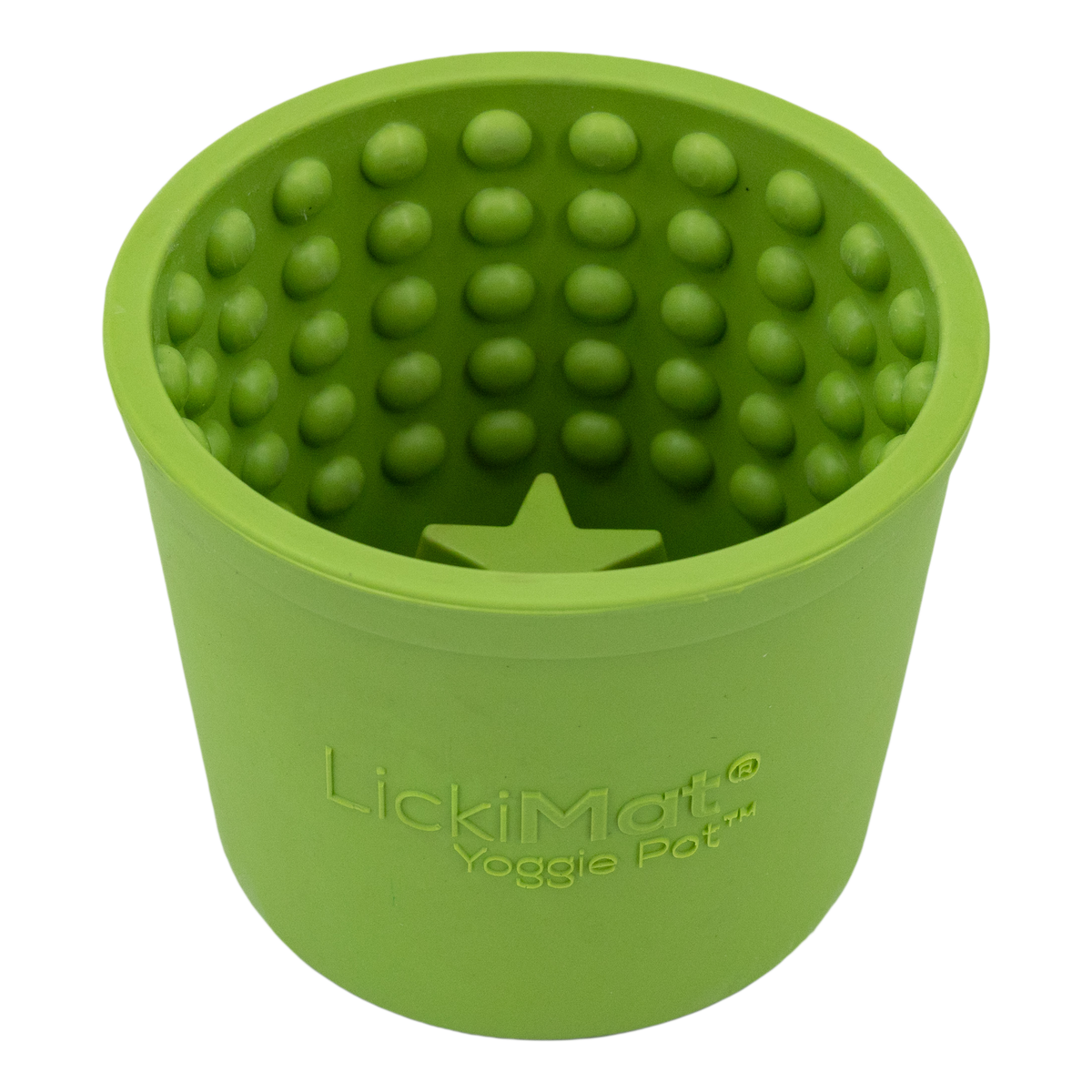 Green LickiMat Yoggie Pot, nubbed inner wall with a raised star in the base