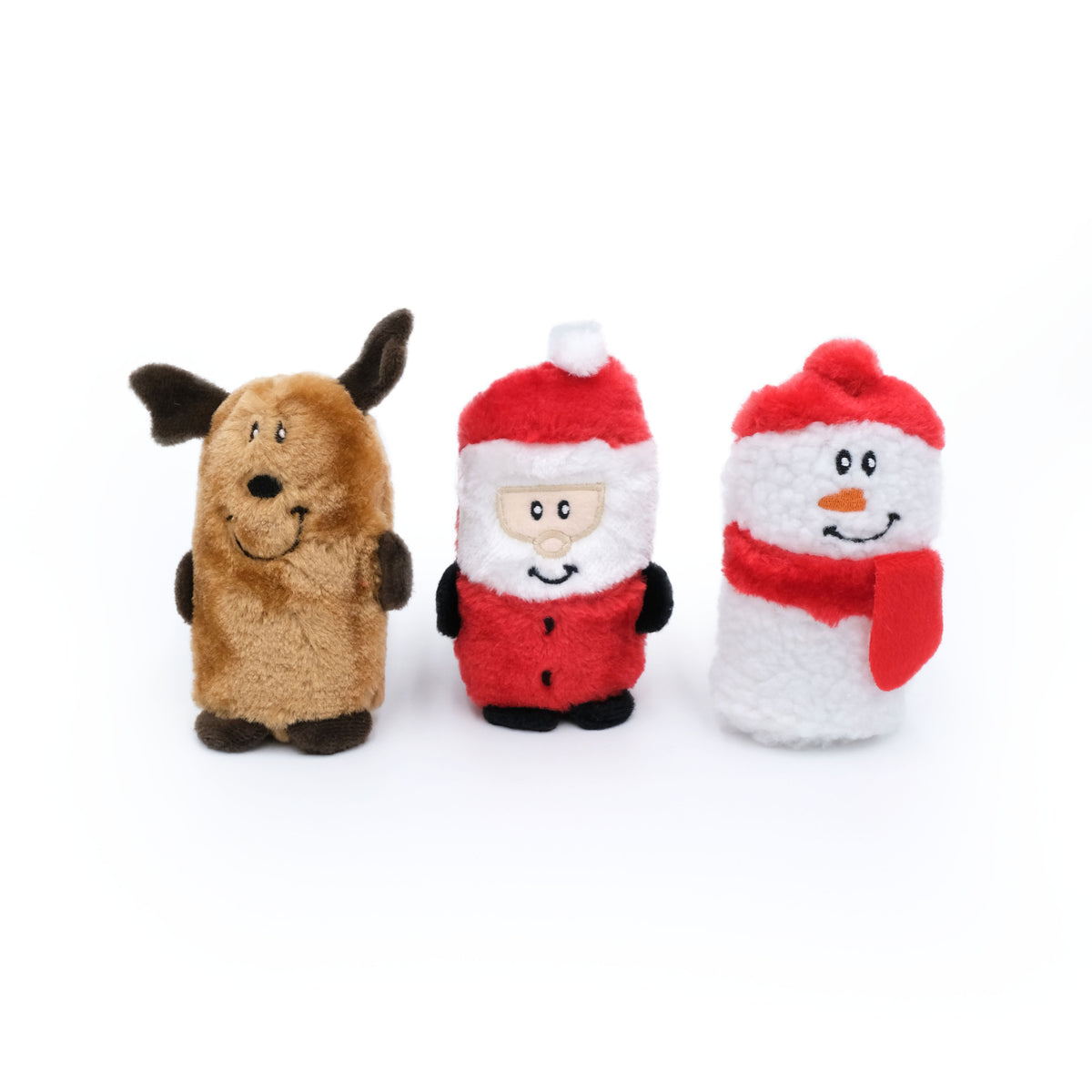 Zippy Paws Christmas Squeakie Buddies 3 Pack, reindeer, Santa and snowman plush dog toys