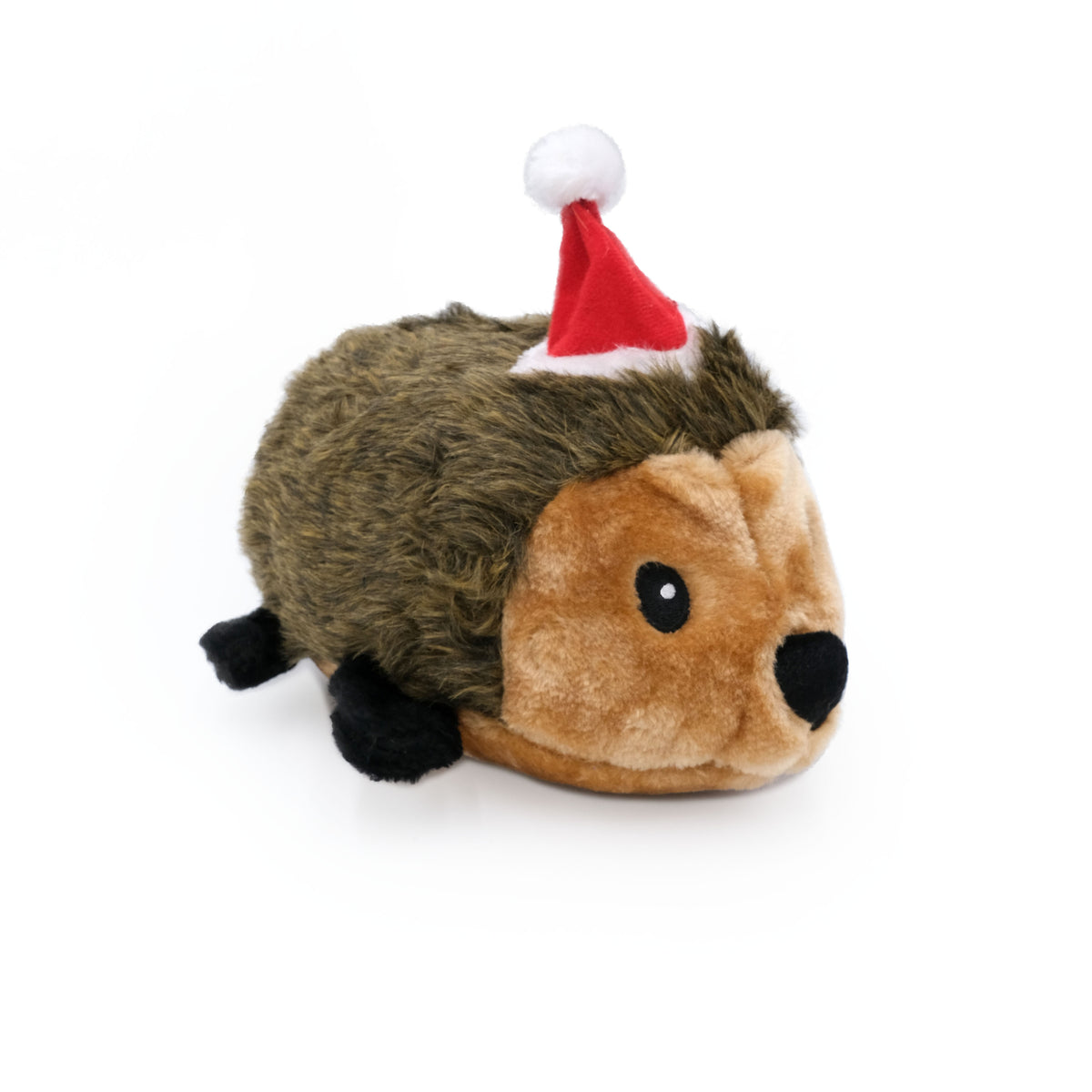 Zippy Paws Christmas Hedgehog Extra Large plush dog toy in a Santa hat, front view