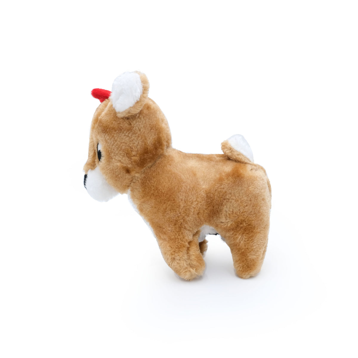 Christmas Reindeer plush dog toy shown from the side