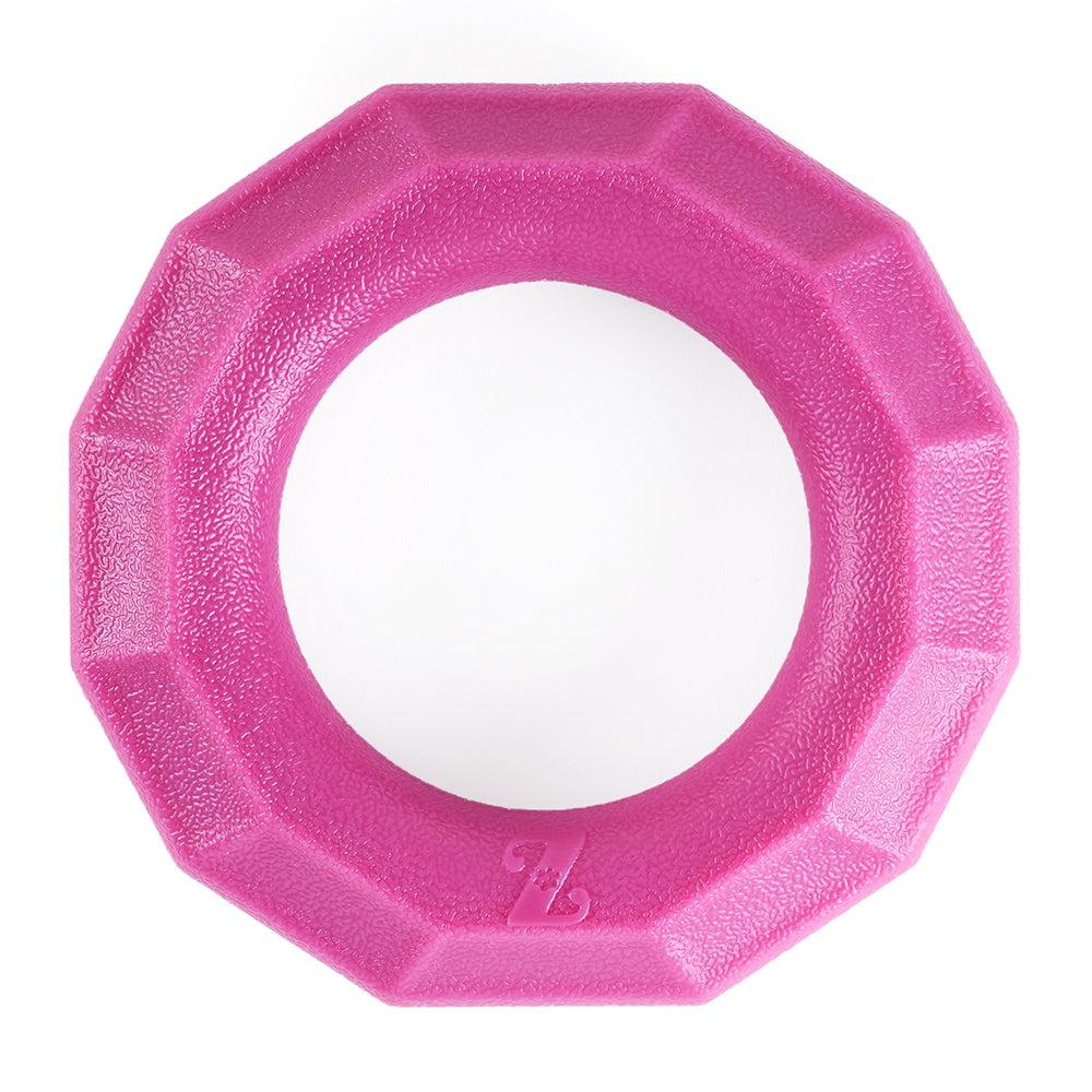 Zippy Paws ZippyTuff Plus Magenta Ring dog toy, front view of the faceted rubber ring