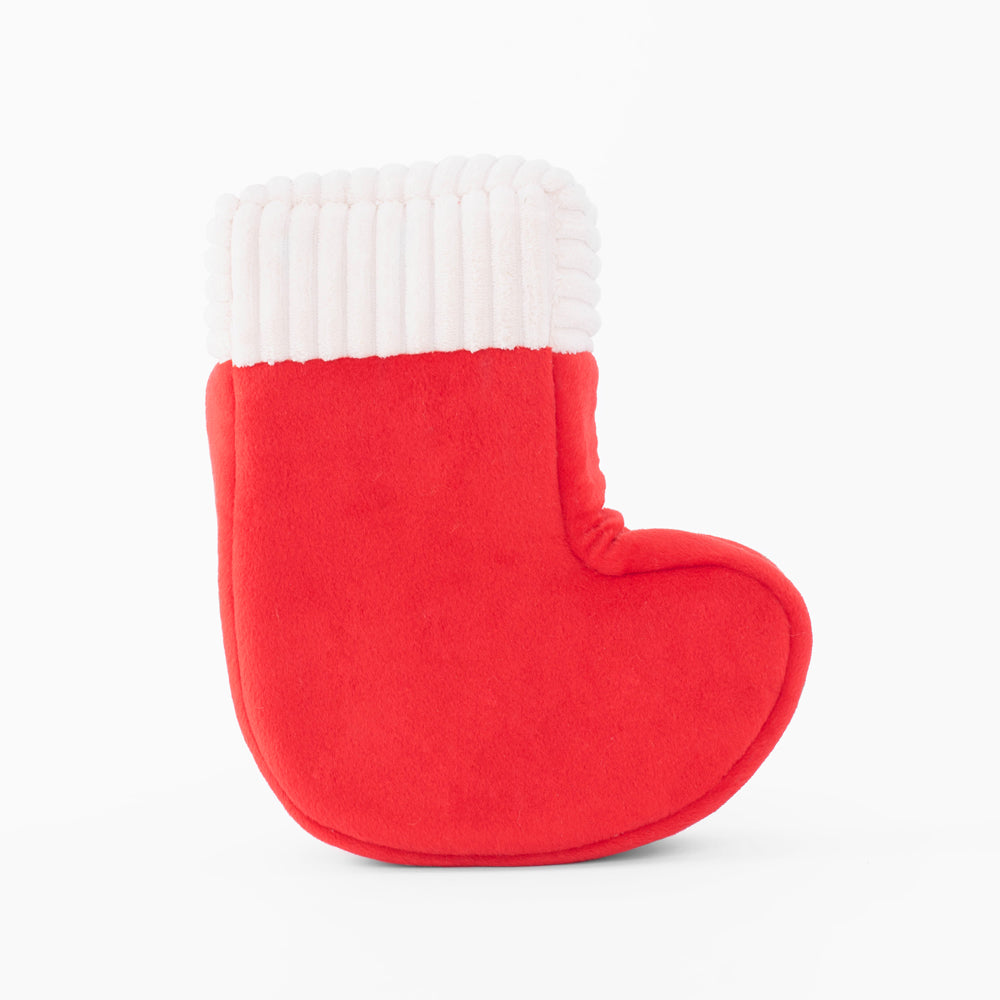 The plush stocking seen from behind