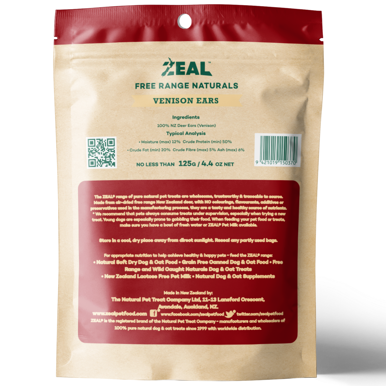 Zeal Venison Ears Pet Treats Back