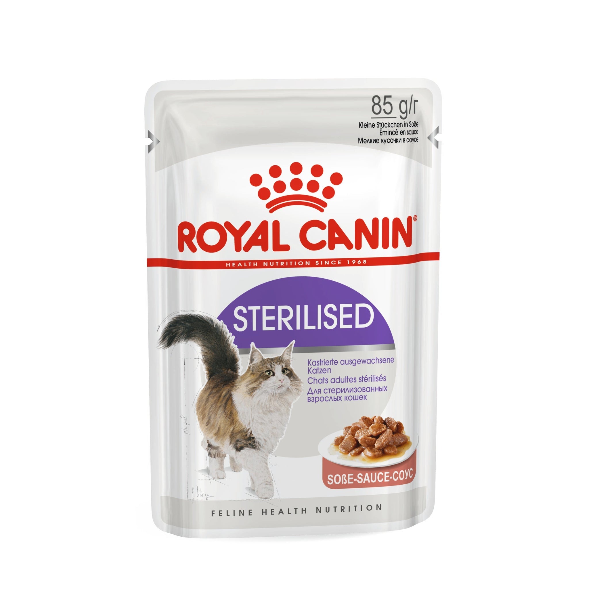 Royal Canin Sterilised gravy wet cat food 85g pouch front