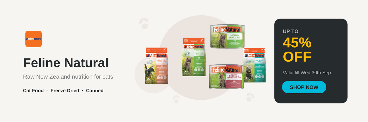 Feline Natural sale banner, up to 45% off, valid till Wed 30th Sep