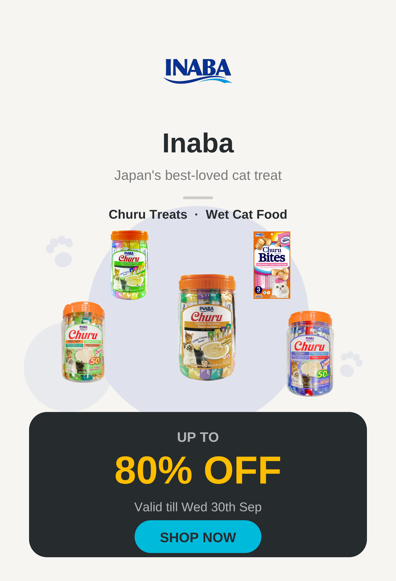 Inaba sale banner, up to 80% off, valid till Wed 30th Sep