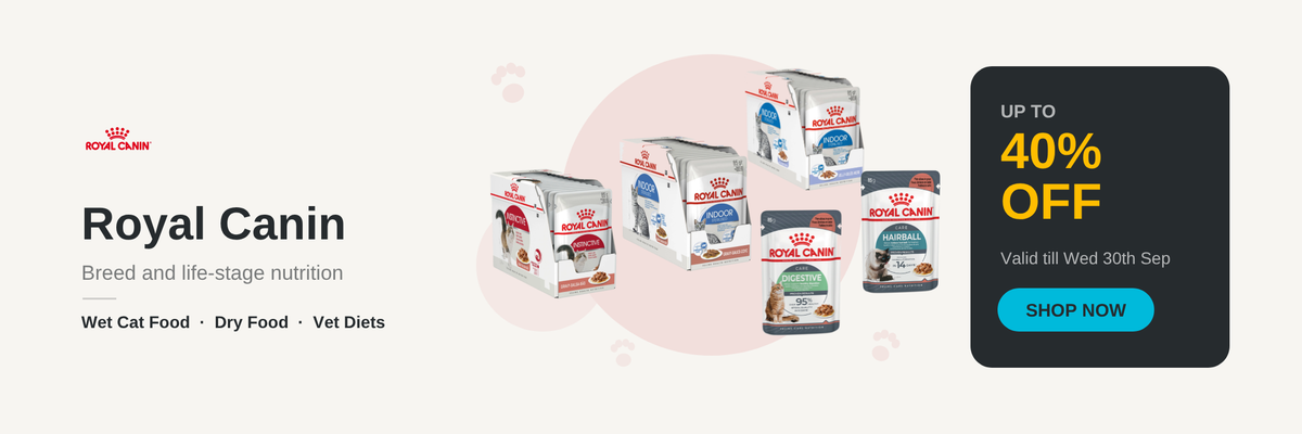 Royal Canin sale, up to 40% off, valid till Mon 31st Aug - desktop