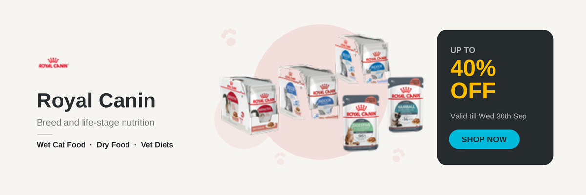 Royal Canin sale, up to 40% off, valid till Mon 31st Aug - desktop