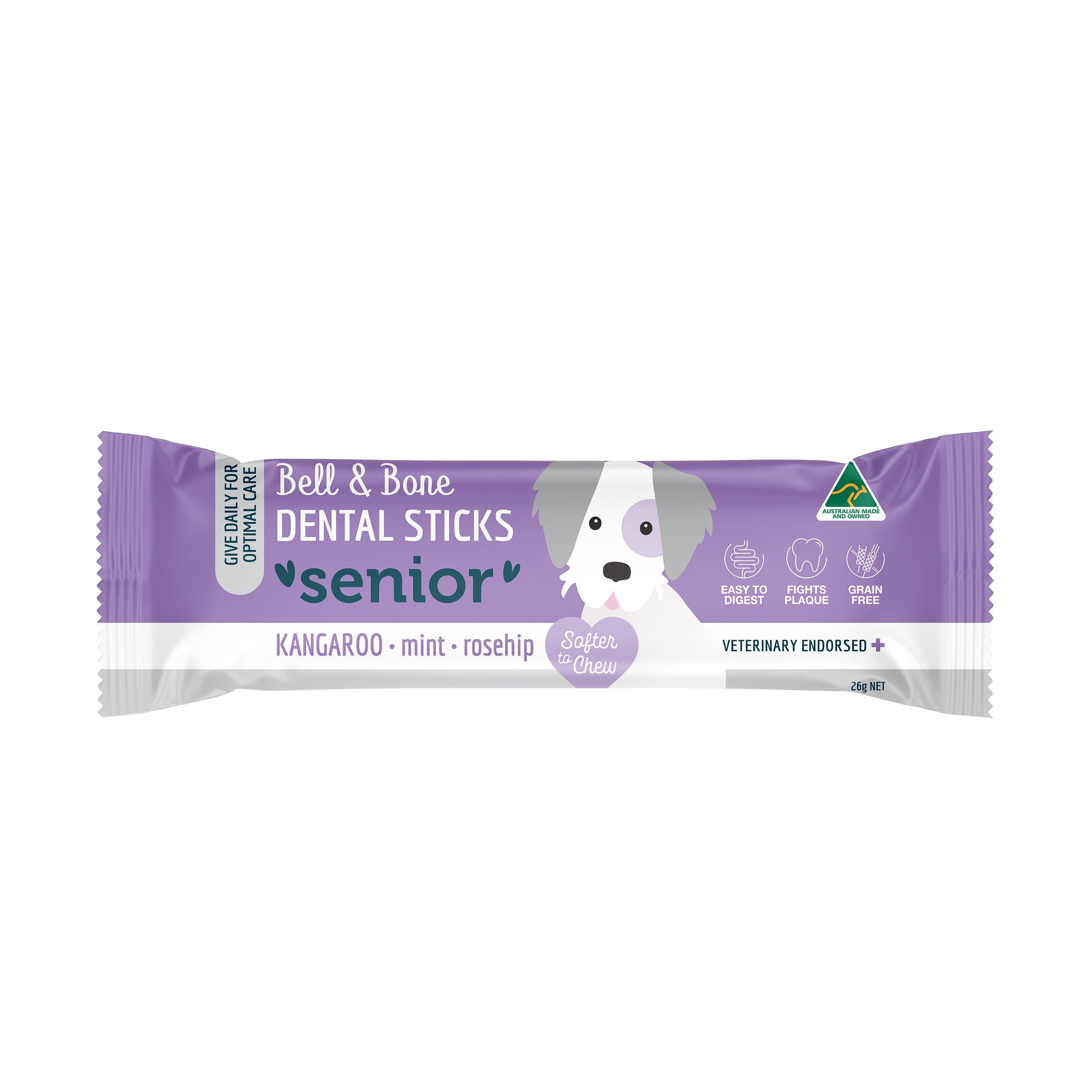 Bell and Bone Dental Sticks for Senior Dogs - Kangaroo, Mint and Rosehip