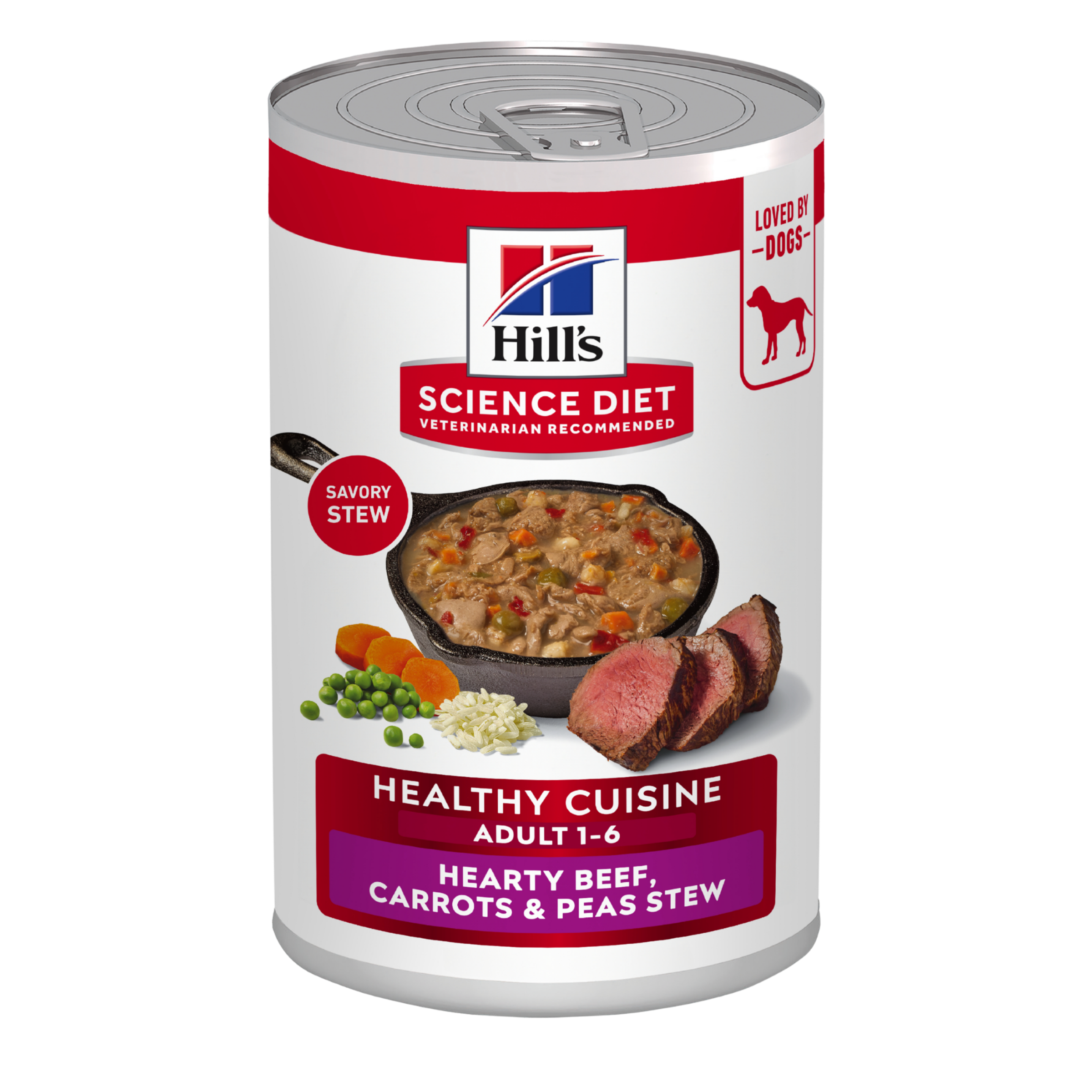 Hill's Science Diet Canned Dog Food Adult Healthy Cuisine Braised Beef, Carrots & Peas Stew front of pack