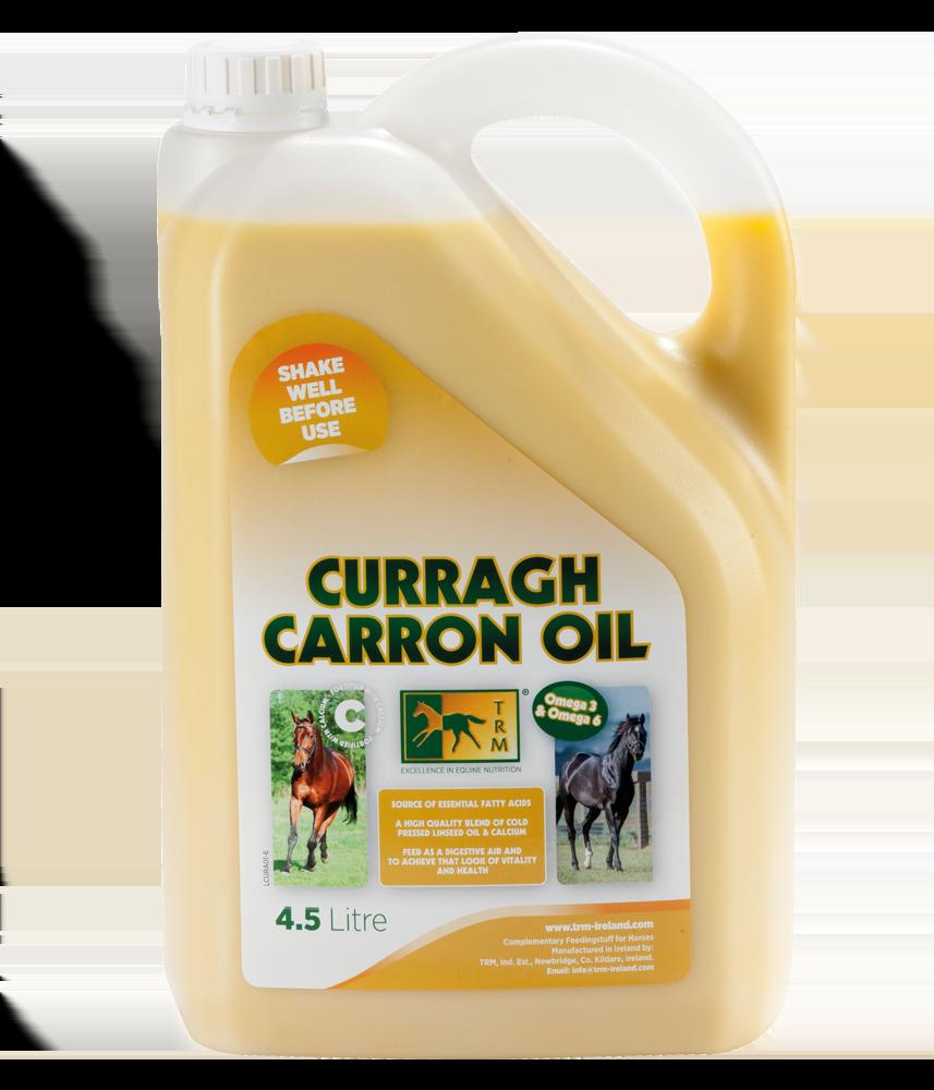TRM Curragh Carron Oil omega 3 and 6 coat supplement for horses, container front label
