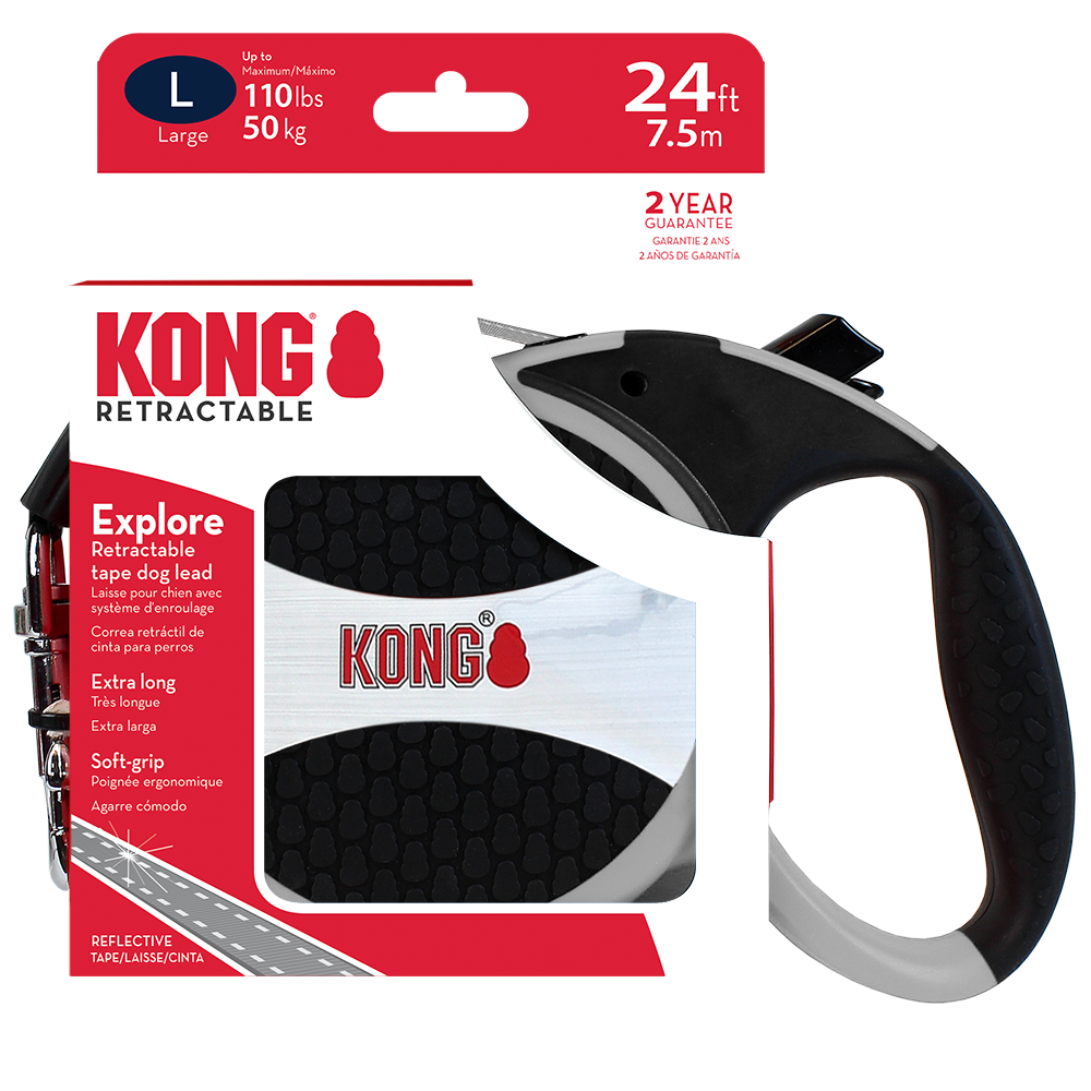 KONG Dog Explore Retractable Leash - Large Grey | PeekAPaw Pet Supplies