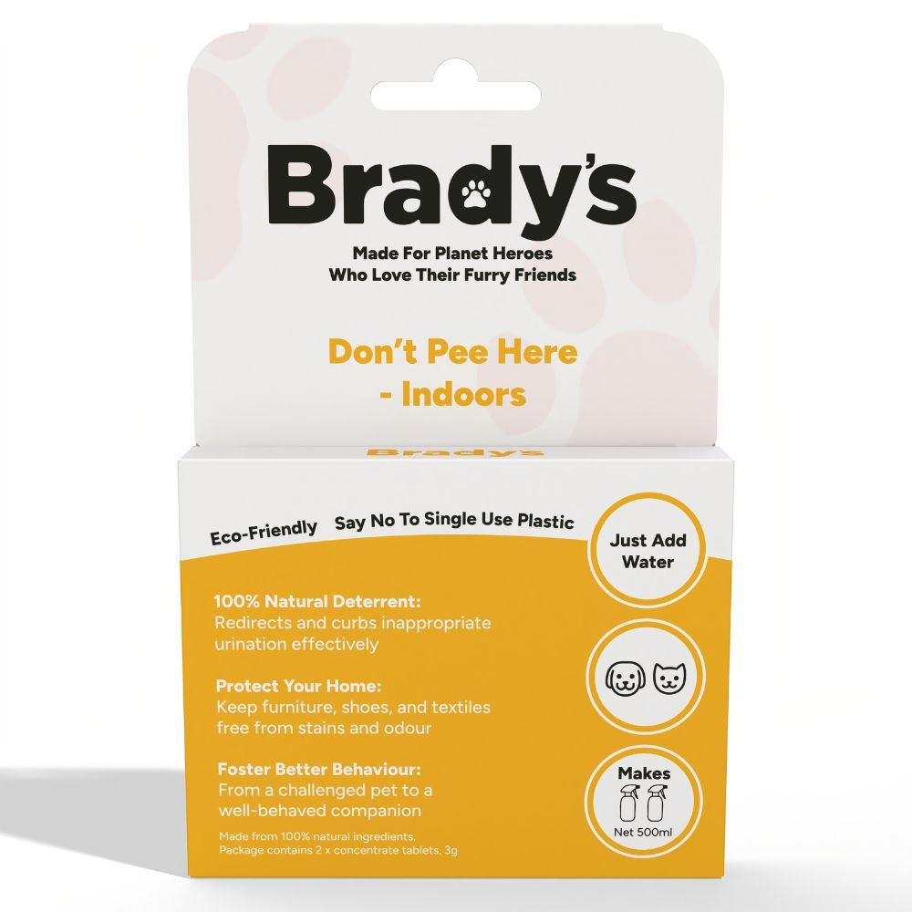 Brady's Don't Pee Here indoor deterrent spray 500ml bottle, front label
