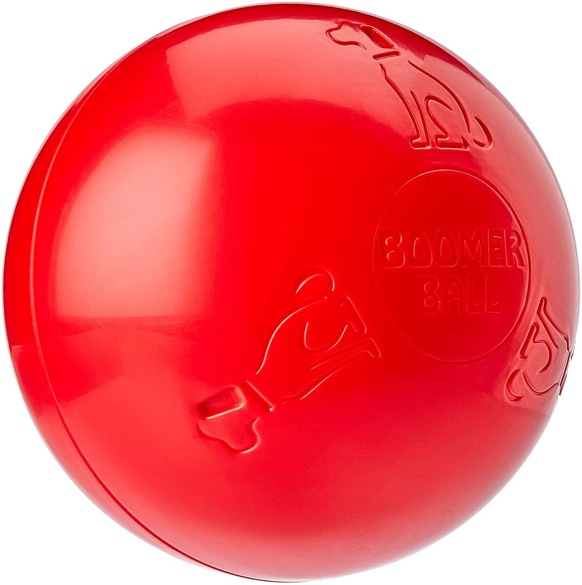 Boomer Ball tough hard plastic dog ball, side view on white background