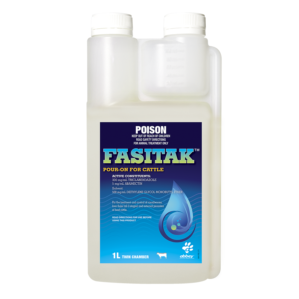 Abbey Animal Health Fasitak Pour-On For Cattle 1L product packaging