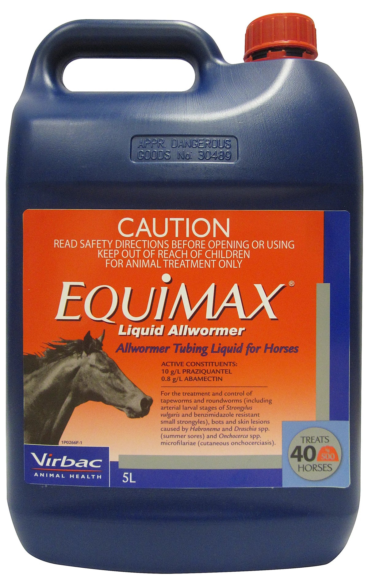 Virbac Equimax liquid allwormer for horses 5L drum – front