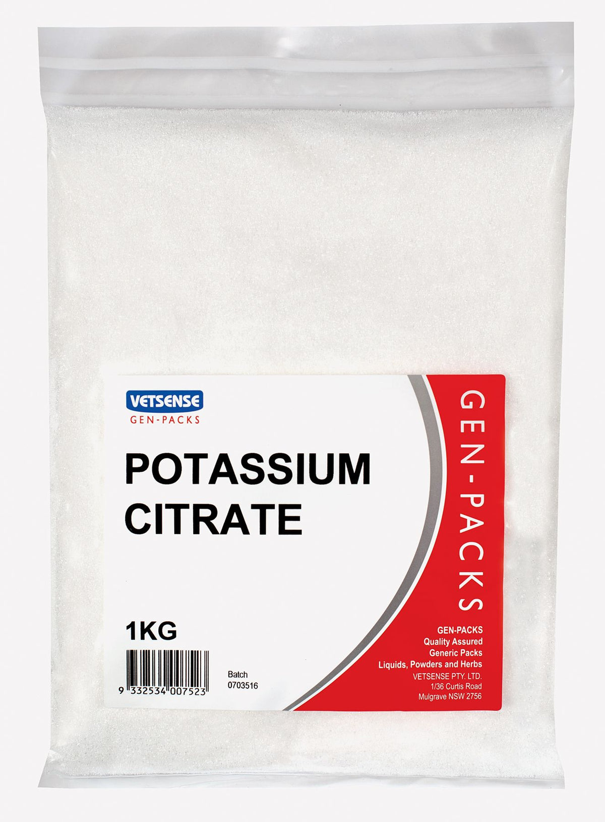 Gen Pack Potassium Citrate for horse feeds and supplement blends