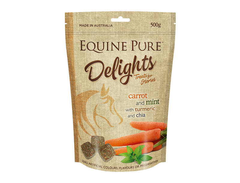 Equine Pure Delights Carrot Mint Turmeric & Chia 500g product packaging