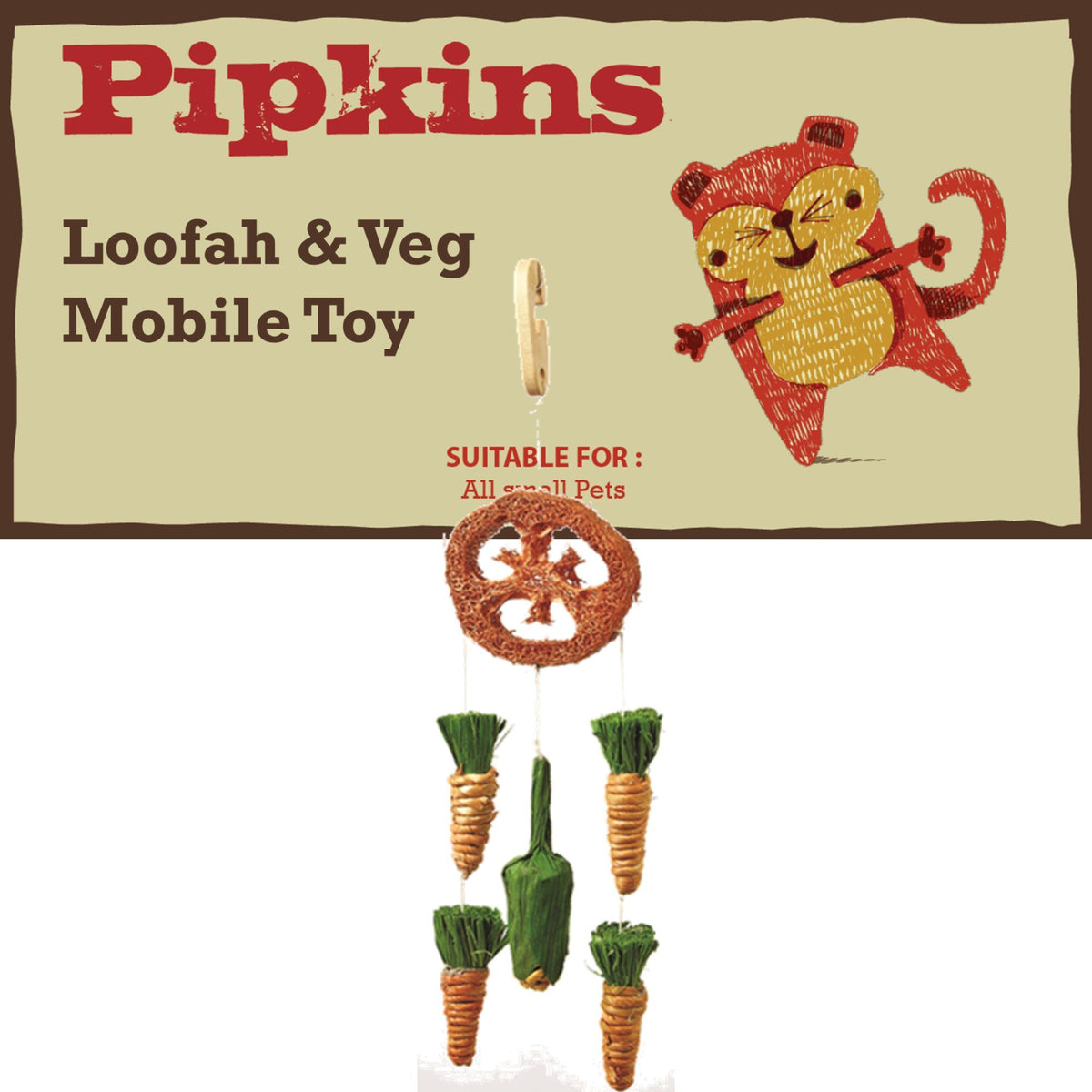 Pipkins Small Pet Loofah & Corn Mobile hanging chew toy 30g
