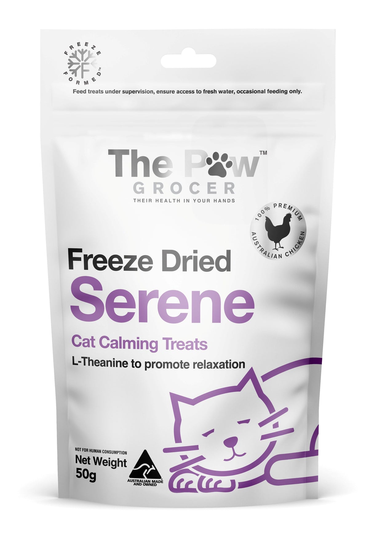 The Paw Grocer Freeze Dried Cat Treats Serene Calming pack front