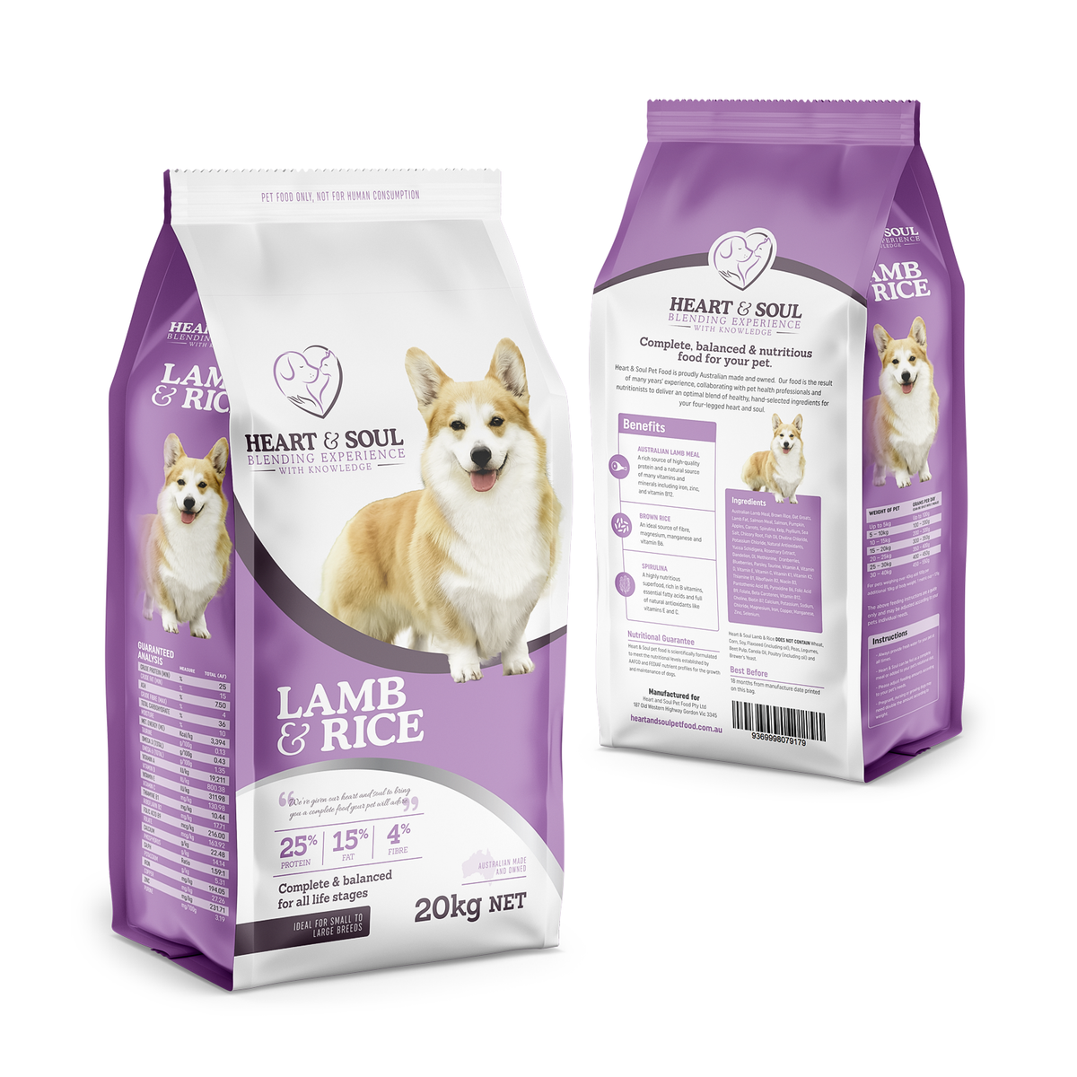 Heart and Soul Lamb and Rice dry dog food 20kg bag