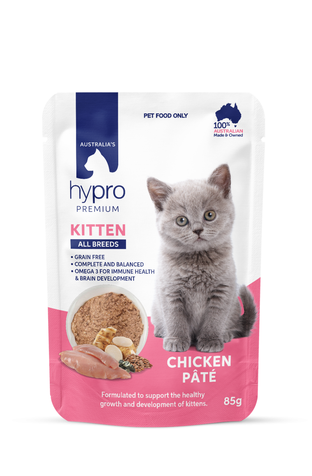 Hypro Premium Grain Free Chicken Pate Wet Kitten Food pack front
