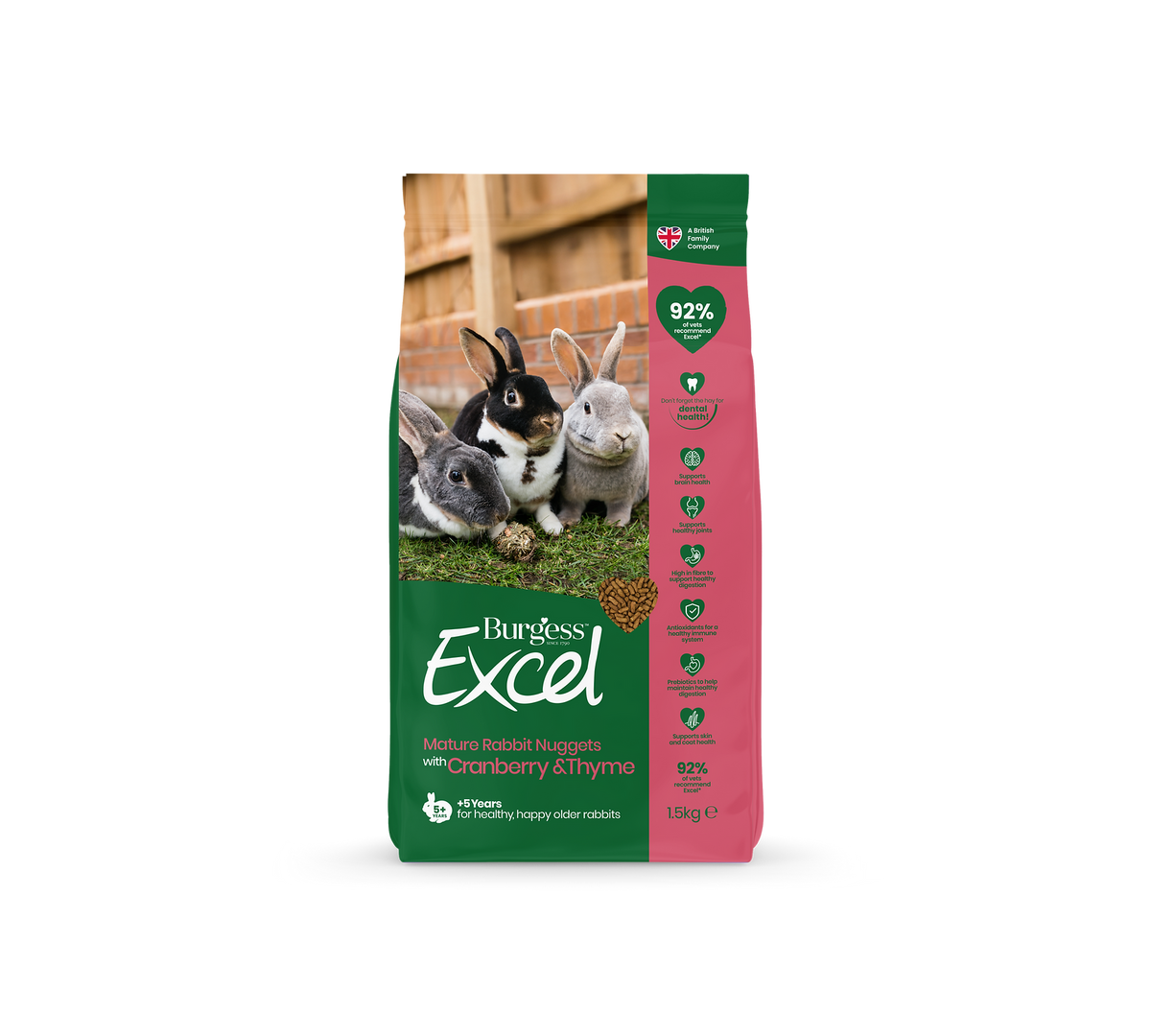 Burgess Excel Mature Rabbit Nuggets with Cranberry & Thyme 1.5kg – front of bag