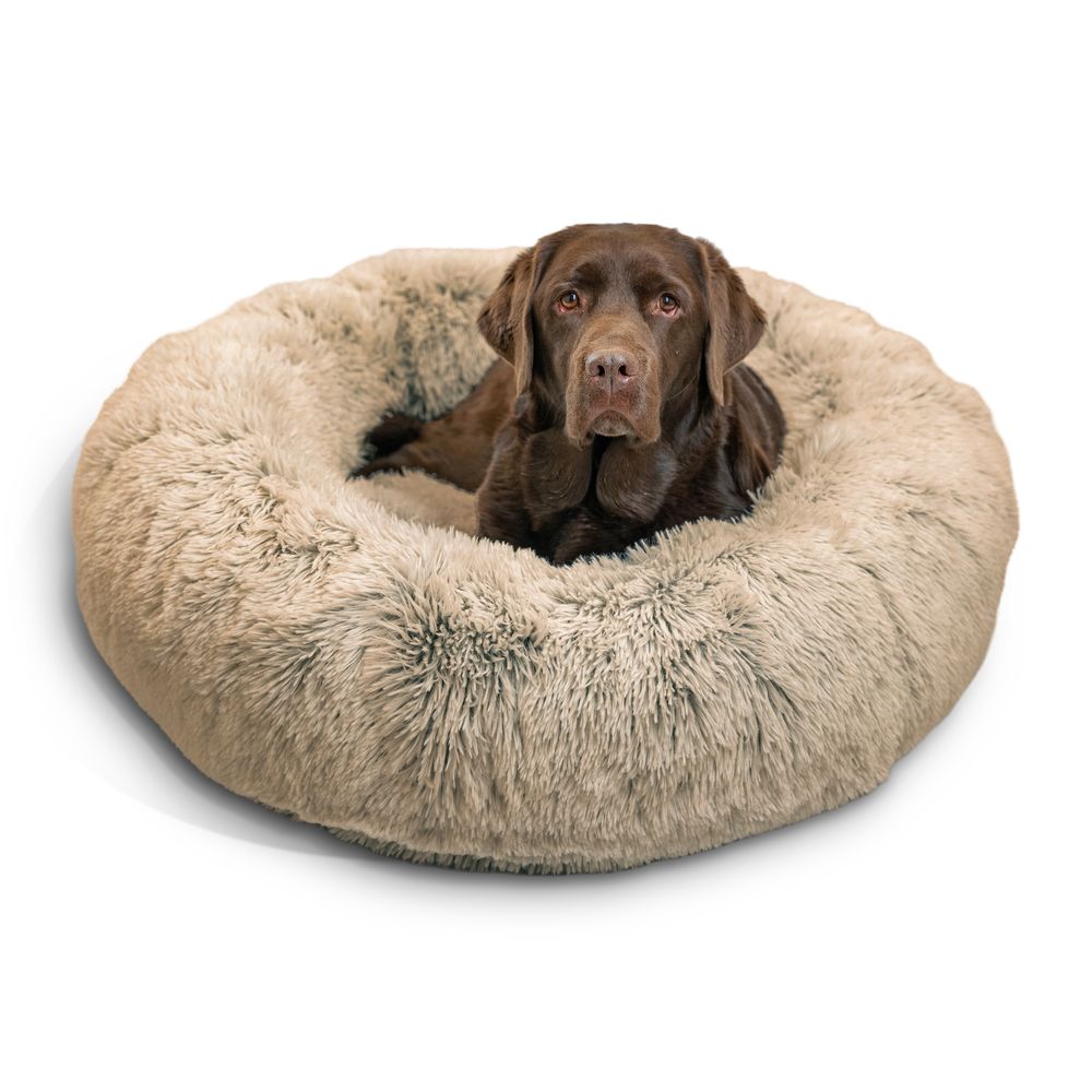 Best Friends by Sheri Original Calming Donut Shag Bed for Dogs and Cats - Large 91cm Taupe | PeekAPaw Pet Supplies