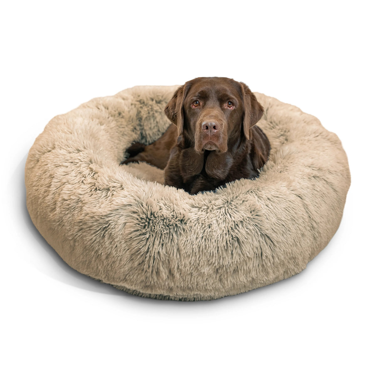 Best Friends by Sheri Original Calming Donut shag bed, Large 91cm, Taupe