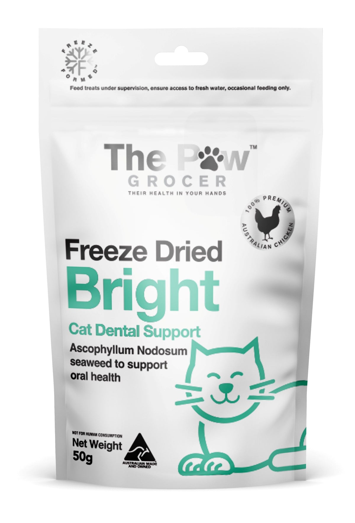 The Paw Grocer Freeze Dried Cat Treats Bright Dental Support pack front