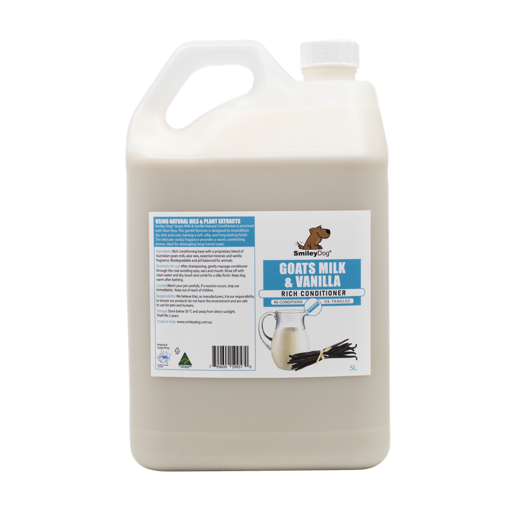 Smiley Dog Natural Goats Milk & Vanilla Conditioner - 5L | PeekAPaw Pet Supplies
