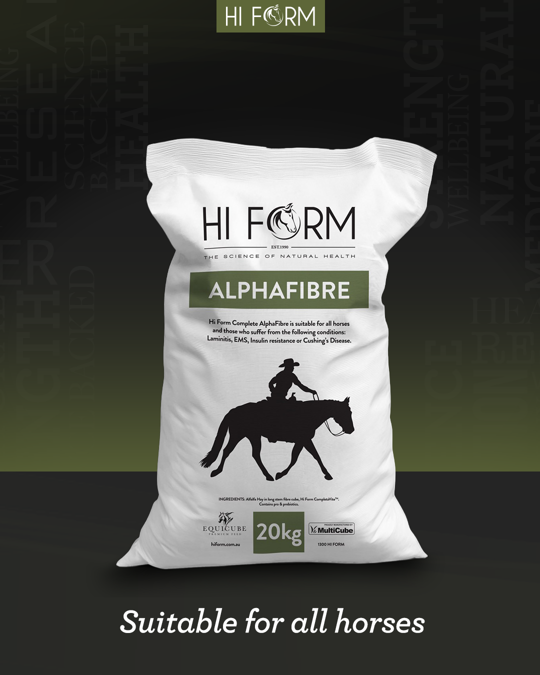 Hi Form Equicube AlphaFibre 20kg bag of alfalfa fibre cubes for horses