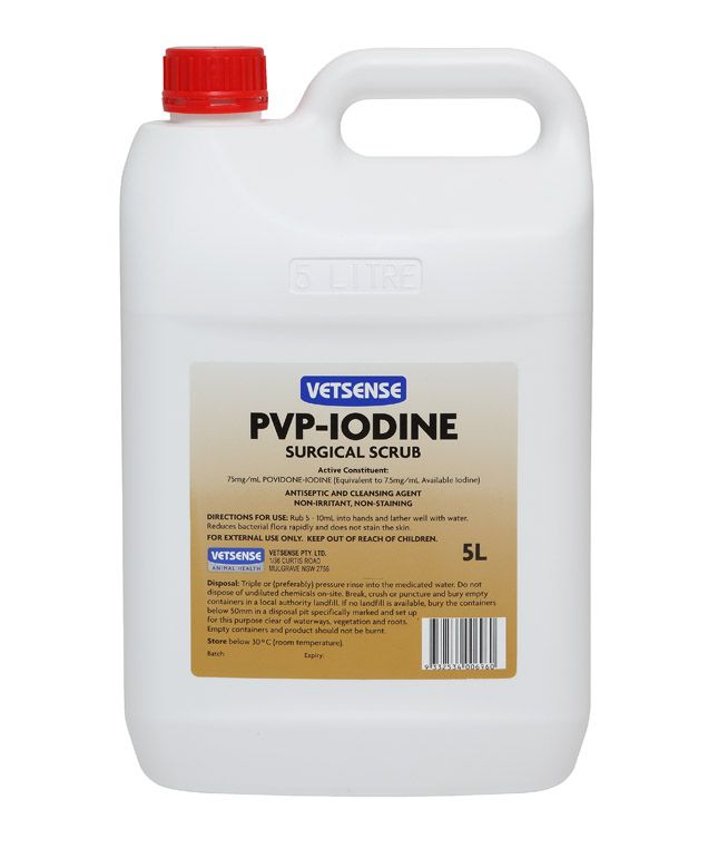 Vetsense PVP Iodine 7.5% Surgical Scrub 5L pack