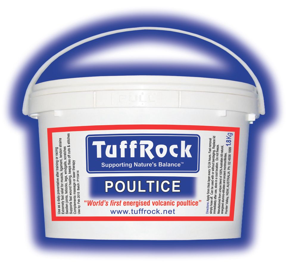TuffRock Poultice volcanic clay for horses, front of tub