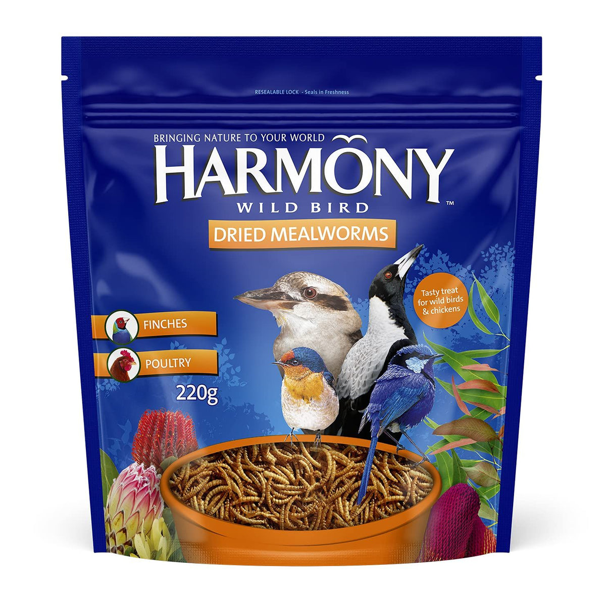 Harmony Dried Mealworms for birds, 220g tub
