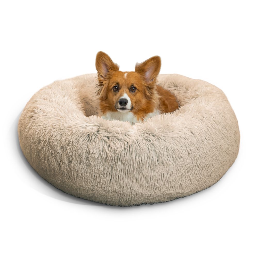 Best Friends by Sheri Original Calming Donut Shag Bed for Dogs and Cats - Medium 76cm Taupe | PeekAPaw Pet Supplies