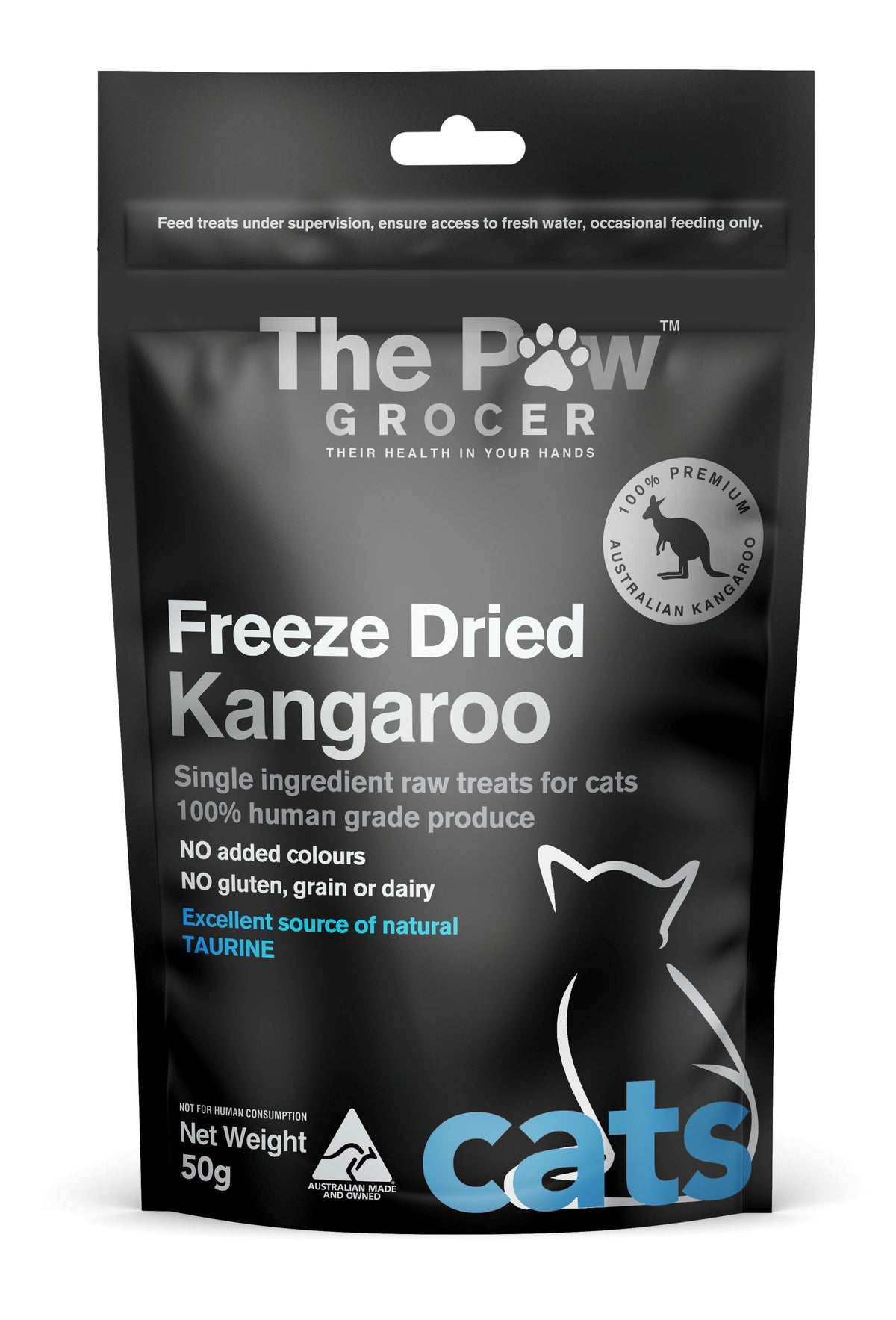 The Paw Grocer Freeze Dried Cat Treats Black Label Kangaroo pack front