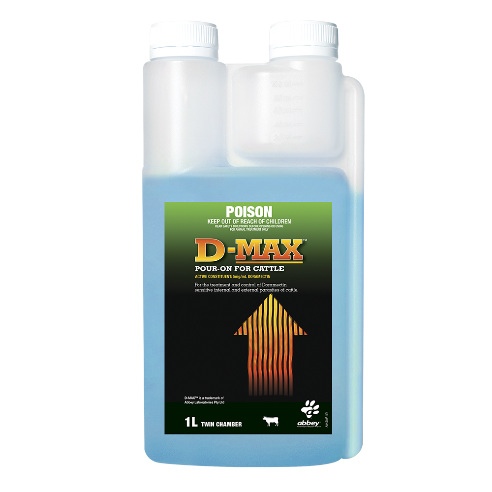 Abbey Animal Health D-Max Pour-On For Cattle 1L product packaging