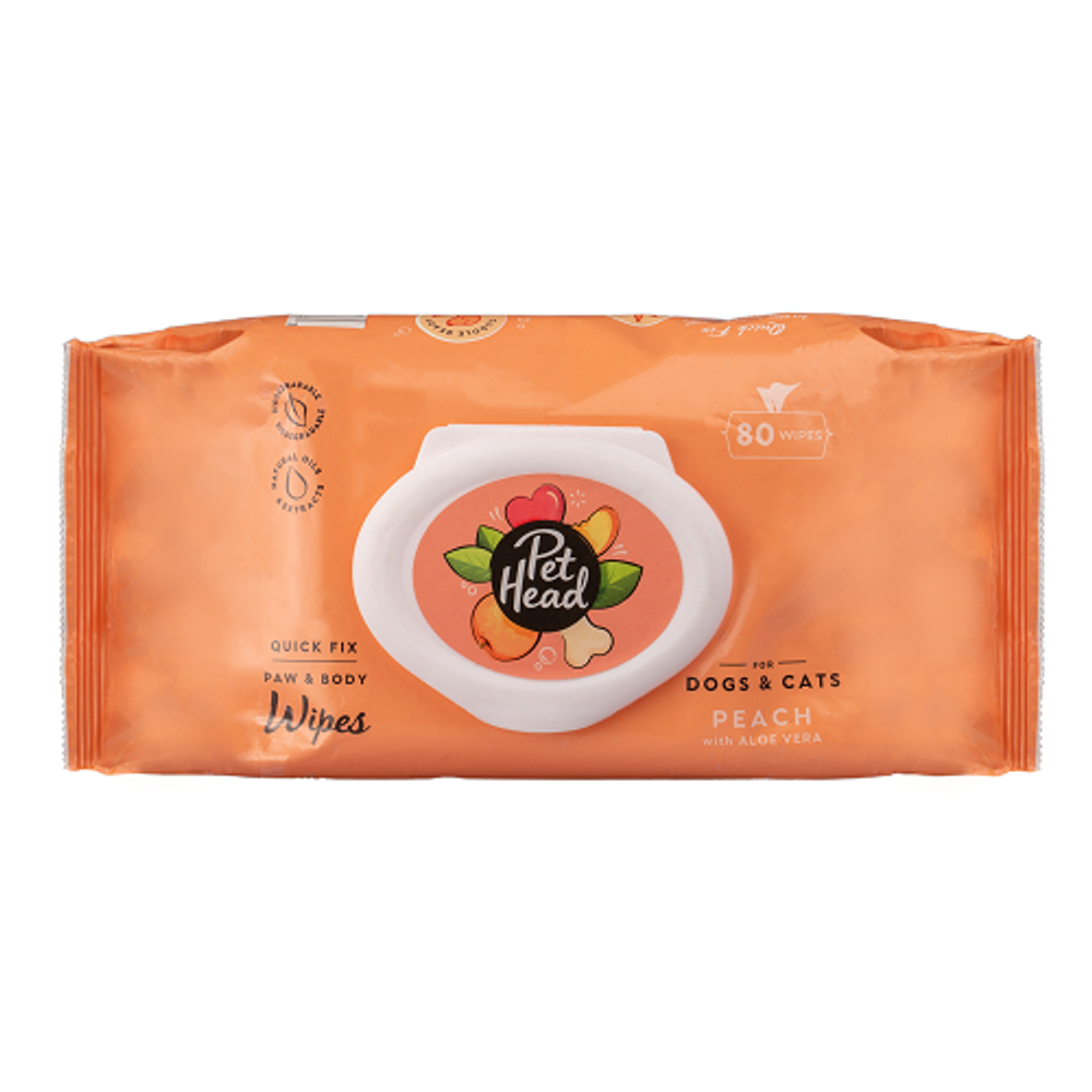 Pet Head Quick Fix Paw & Body Wipes - 80 Pack | PeekAPaw Pet Supplies