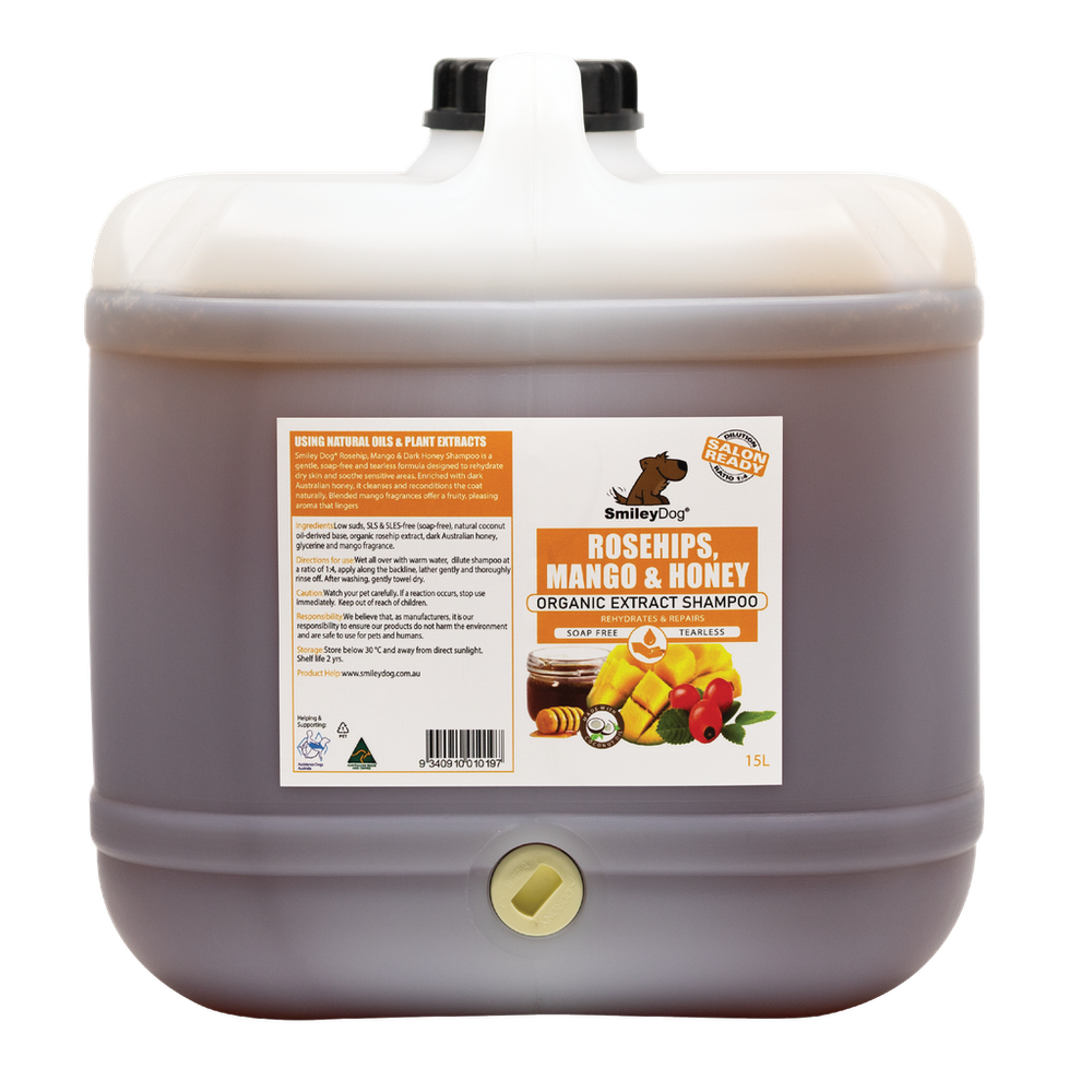 Smiley Dog Rosehips, Mango & Honey Shampoo - 15L | PeekAPaw Pet Supplies