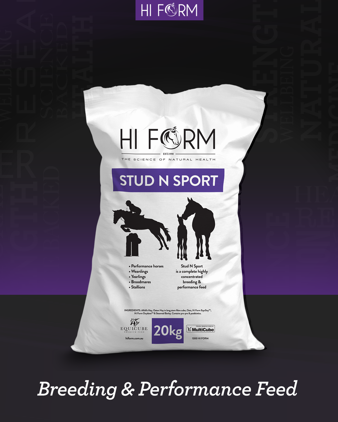 Hi Form Equicube Stud N Sport 20kg bag of fibre cubes for performance horses