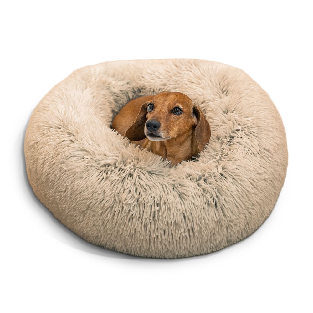 Best Friends by Sheri Original Calming Donut Shag Bed for Dogs and Cats - Small 58cm Taupe | PeekAPaw Pet Supplies