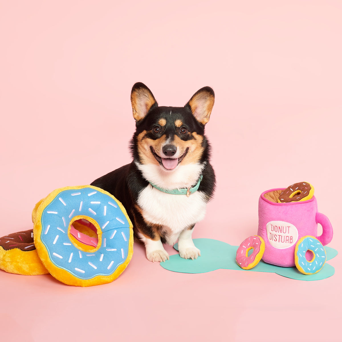 Zippy Paws Burrow Coffee and Donutz plush dog toy – styled photo